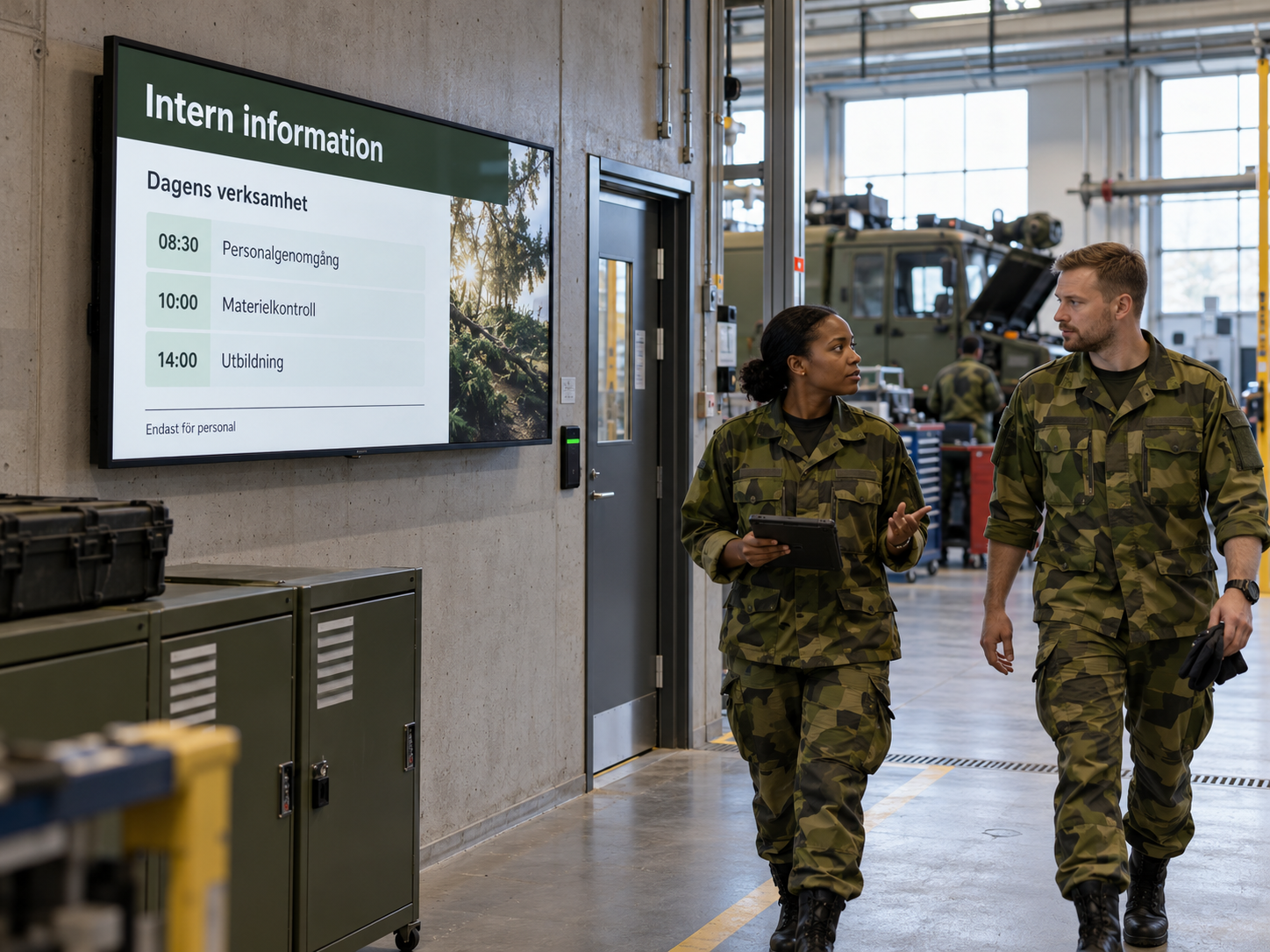 En person går förbi digital skyltning från Smartsign.